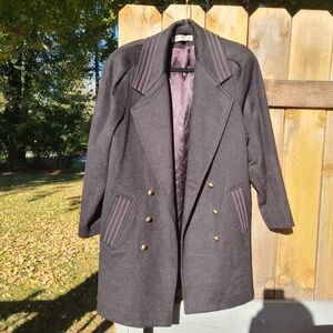 Vintage Double-Breasted‎ Black Wool Blend Coat Gold Buttons